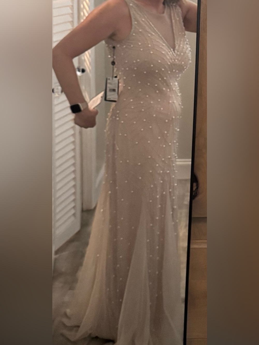 Adrianna Papell Taupe Beaded Mesh Maxi Skirt - Picture 3 of 9